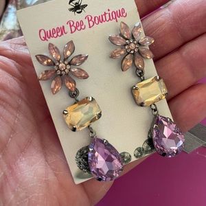 Lavender and light pink Flower Dangle Earrings